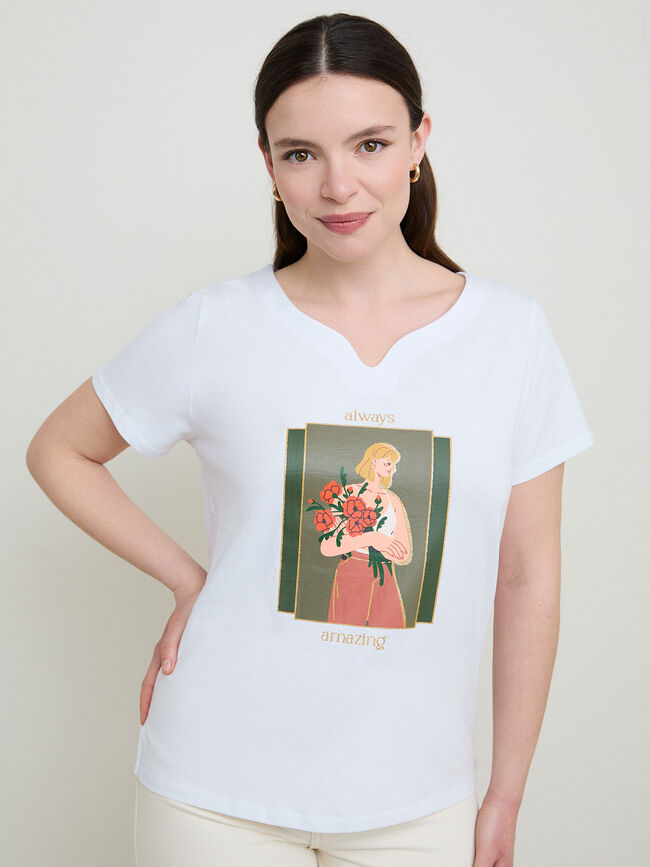 CAMISETA MUCHACHA FLORES Blanco Optico