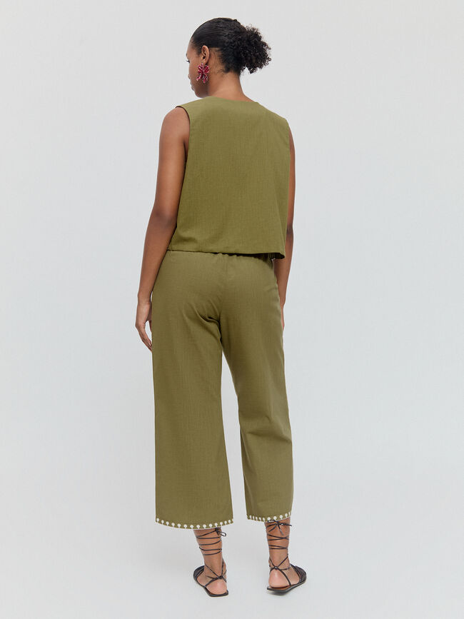 PANTALON BAJO BORDADO kaki claro