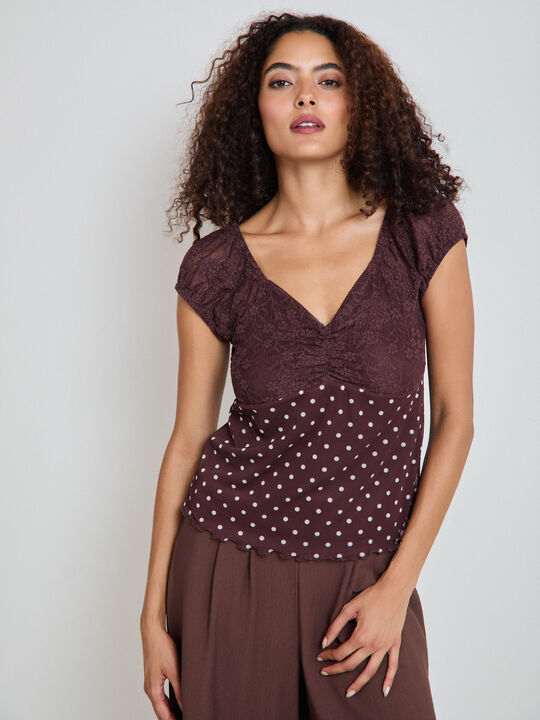 CAMISETA ENCAJE Marron Medio image number null