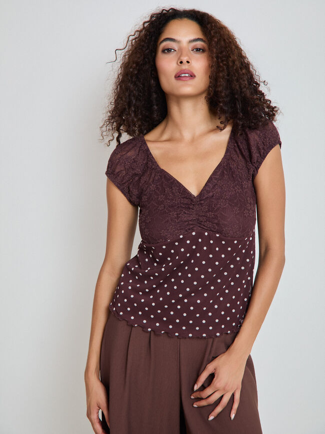CAMISETA ENCAJE Marron Medio