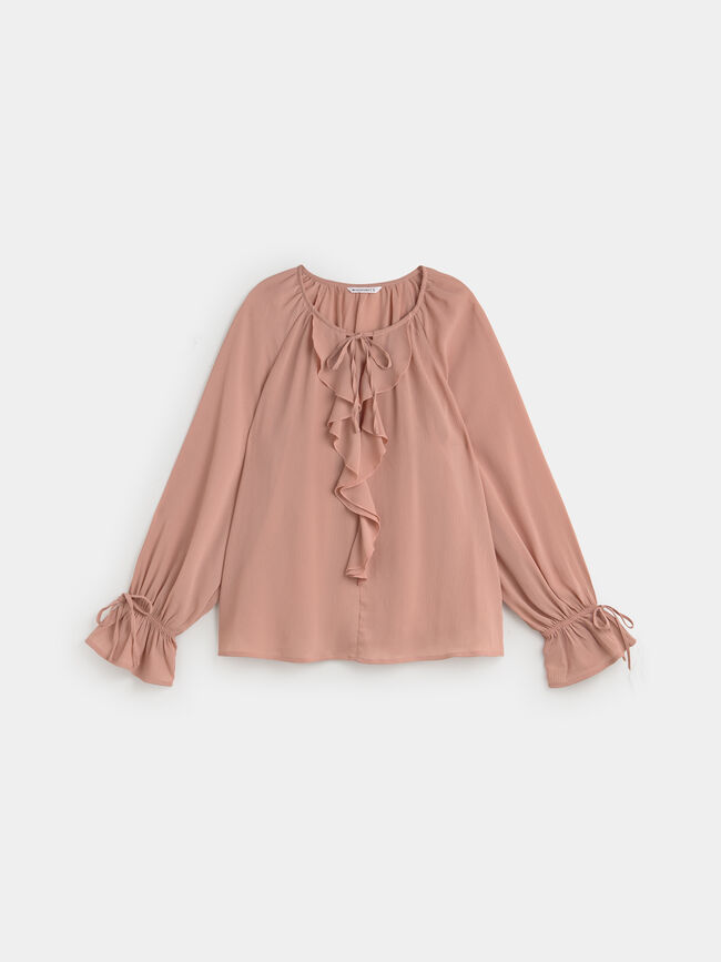 BLUSA VOLANTES LAZOS Rosa Polvo
