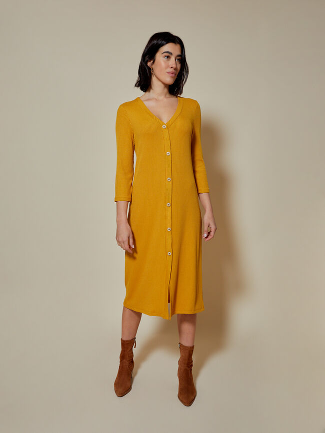 vestido canalé botones Mostaza