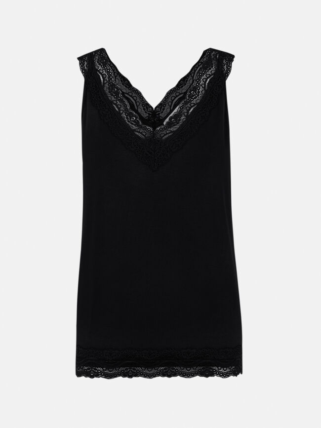 Top detalle bordado en escote Negro