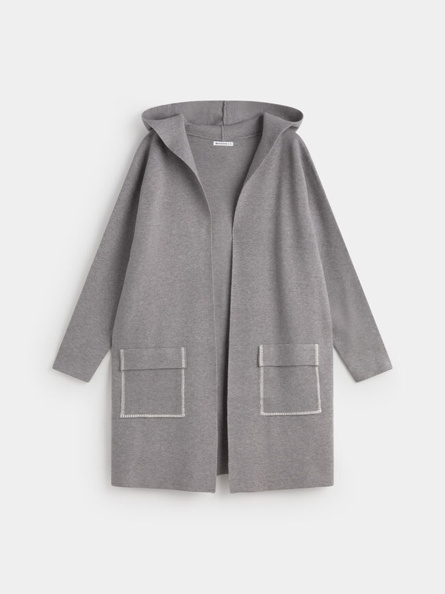 ABRIGO CAPUCHA DETALLE gris melange