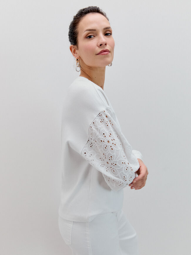 SUDADERA MANGA BORDADO Blanco Optico