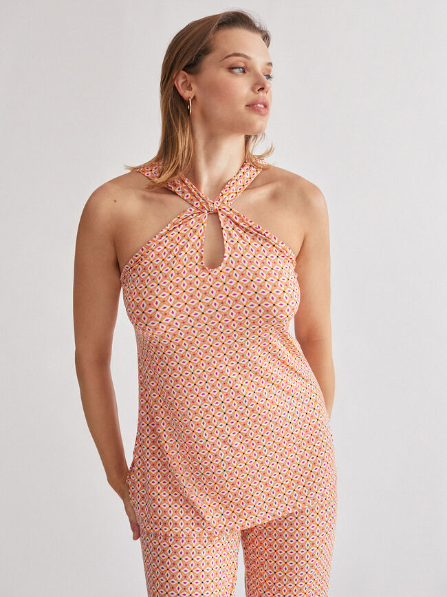 Top halter estampado Naranja