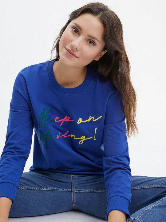 SUDADERA BORDADO ALGODÓN Azul Oscuro image number null