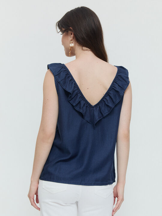 BLUSA VOLANTE CUELLO Azul Marino image number null