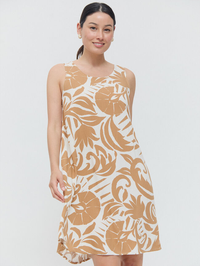VESTIDO ESTAMPADO TIRANTES Crudo