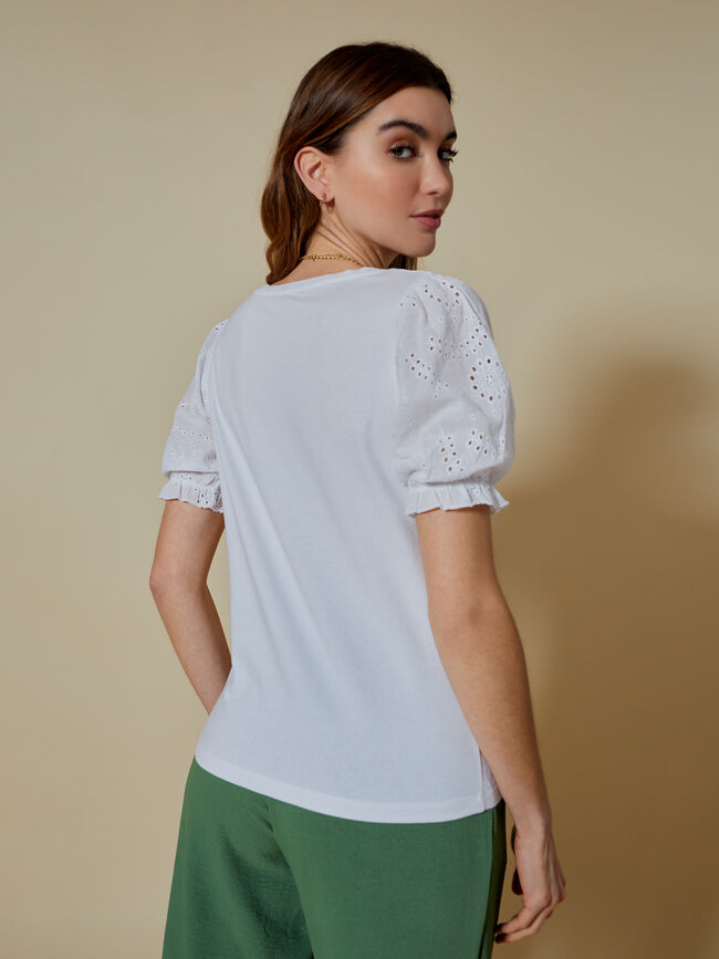 camiseta detalle calados en mangas Blanco Optico