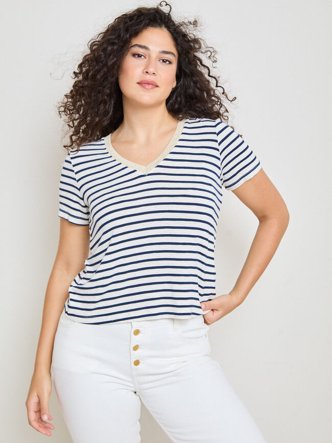 CAMISETA PICO RAYAS Azul Marino
