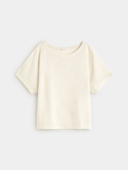 CAMISETA DETALLE TEJIDO Beige image number null