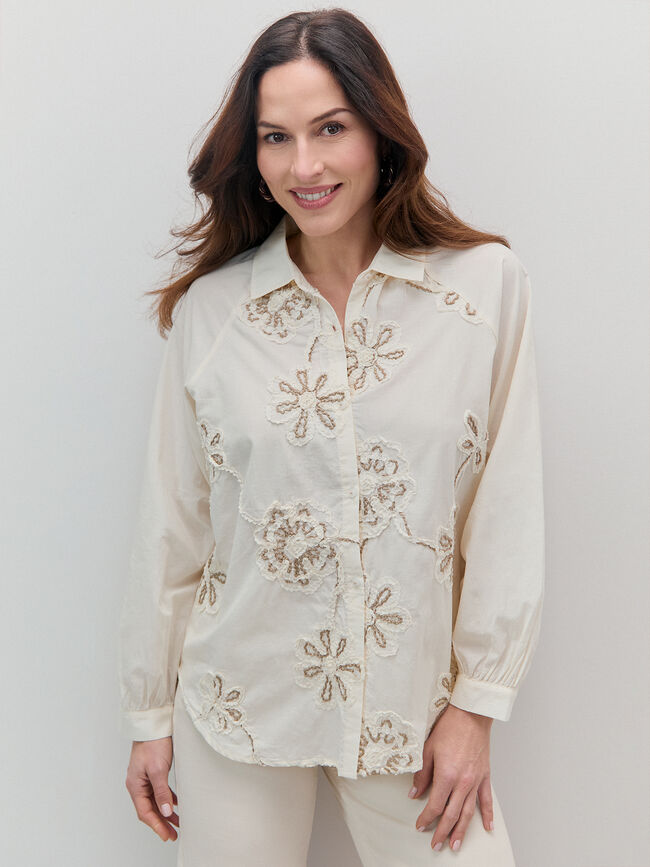 CAMISA ABLUSONADA BORDADA Beige