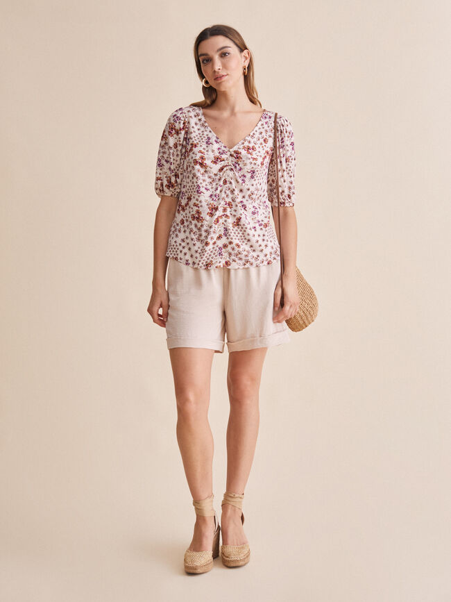 Blusa estampada manga abullonada Crudo