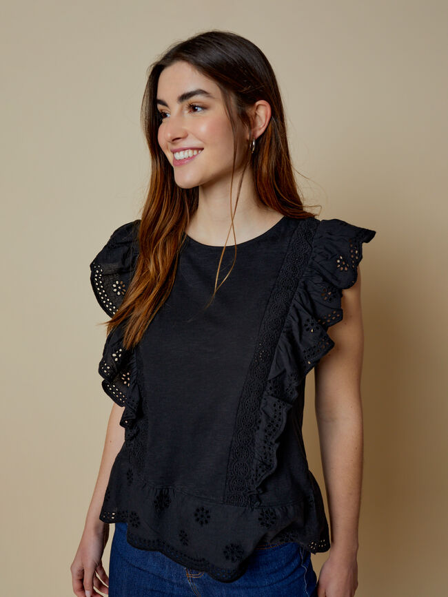 camiseta detalles peplum 100% algodón Negro