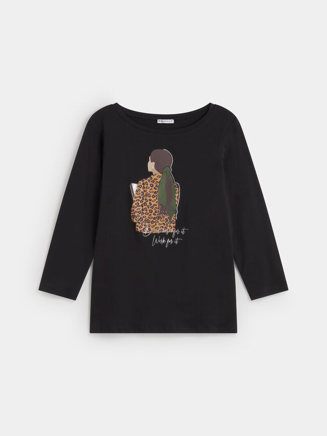 CAMISETA ALGODÓN ESTAMPADA Negro