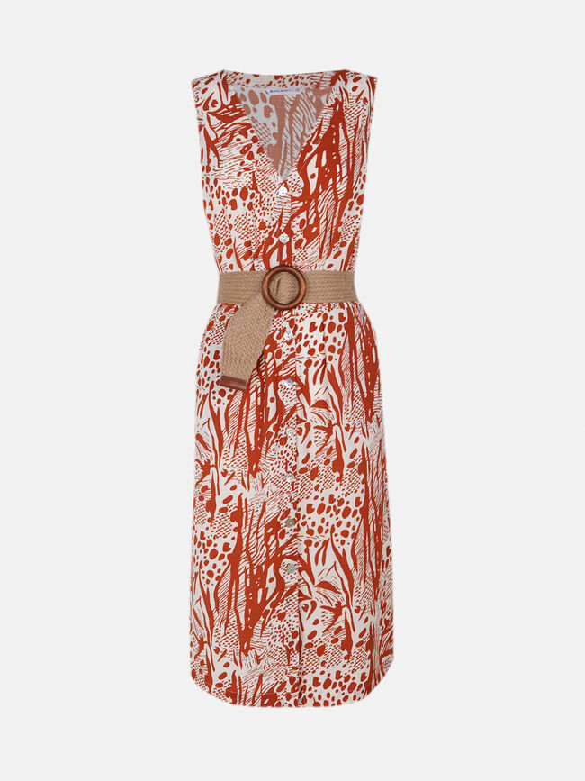 Vestido estampado con cinturón Estampado 2