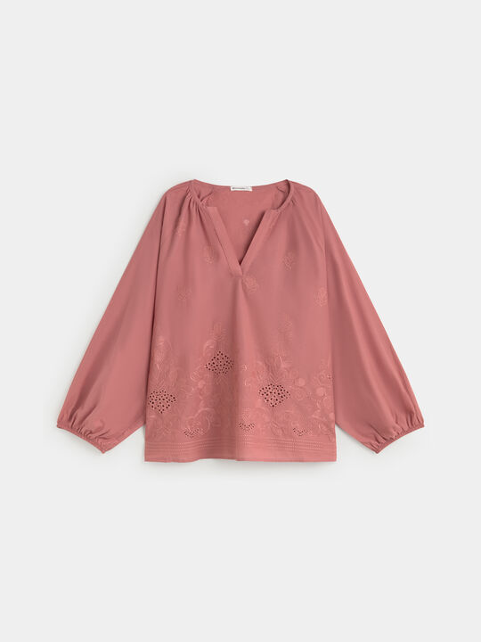 BLUSA ABULLONADA BORDADA Rosa Colorete image number null