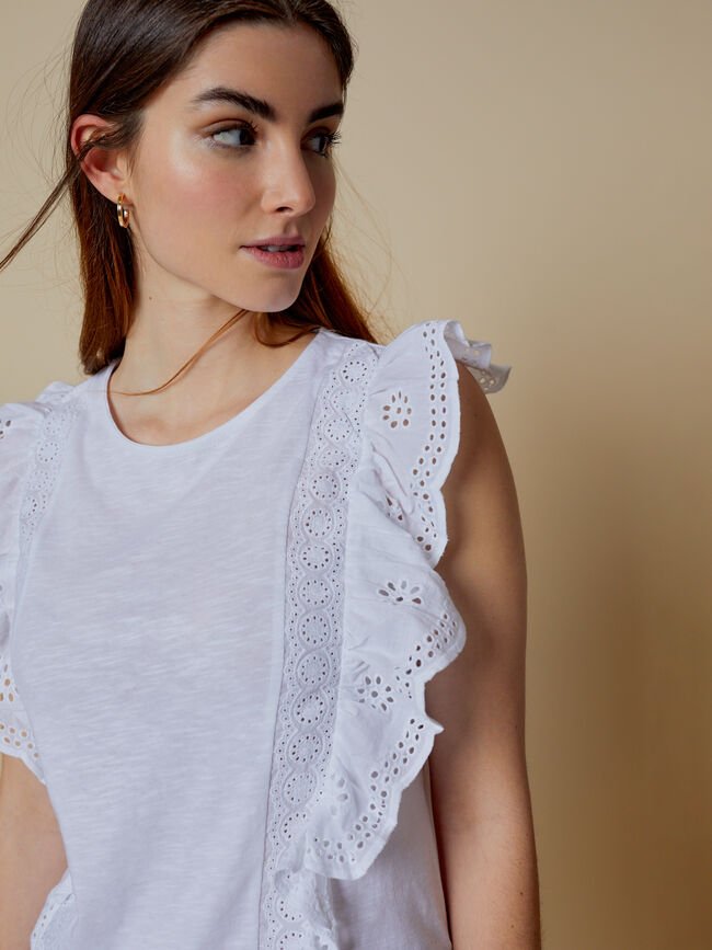 camiseta detalles peplum 100% algodón Blanco Optico