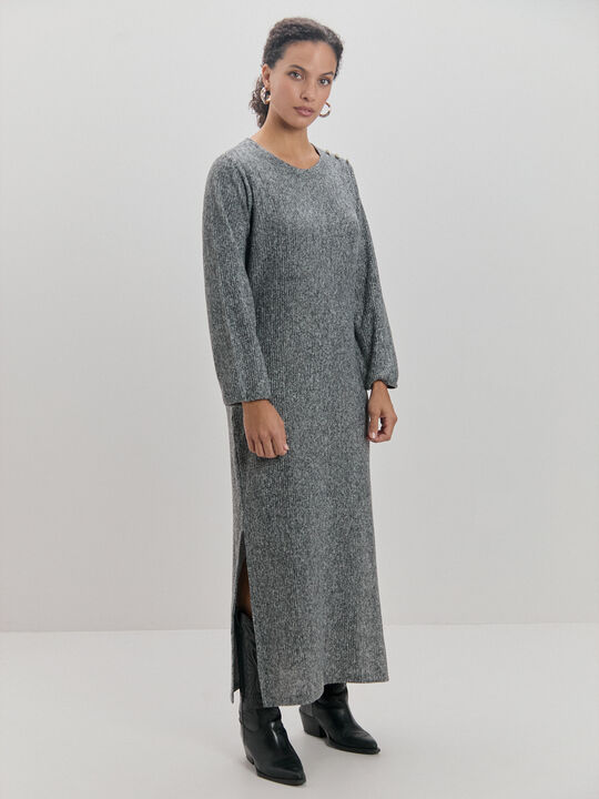 VESTIDO LANOSO PLISADO Gris vigore Osc image number null