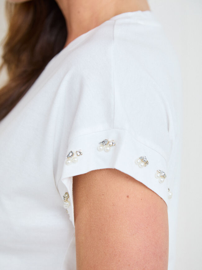 CAMISETA DETALLE PERLA Blanco Hueso