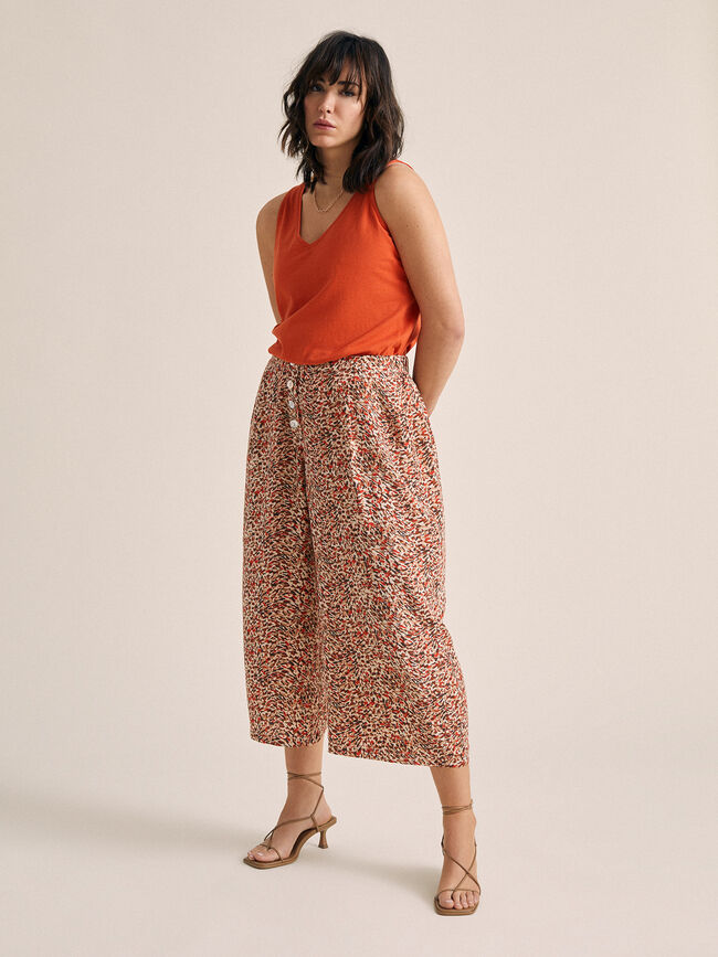 Pantalon culotte detalle botones Marron Claro