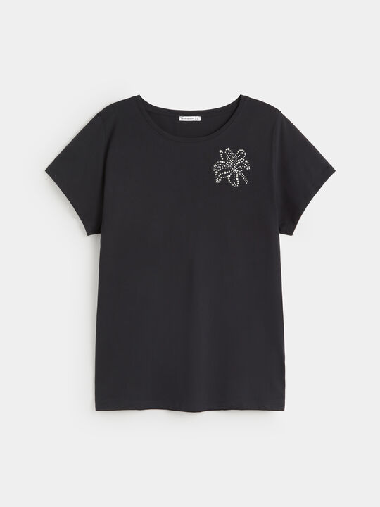 CAMISETA FLOR PERLAS Negro image number null
