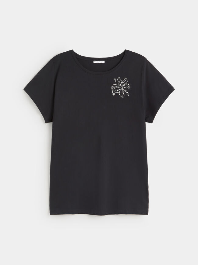 CAMISETA FLOR PERLAS Negro