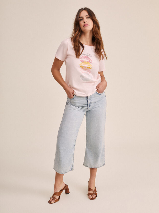 Camiseta detalle estampado labios Rosa