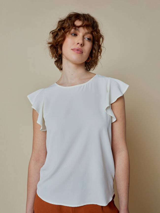 blusa manga volante Blanco Hueso