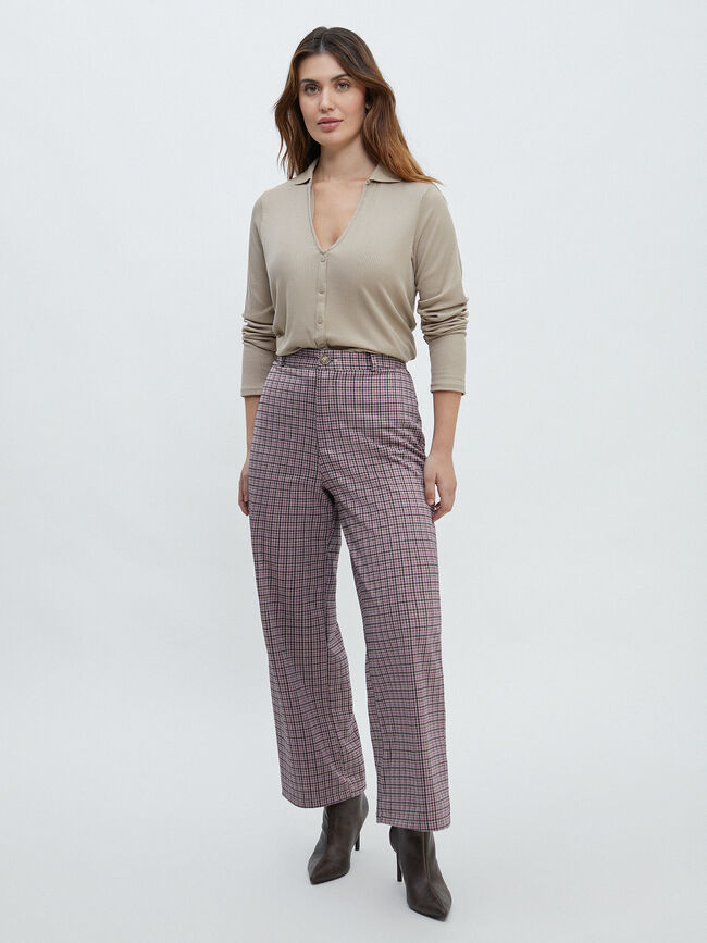 Pantalón traje cuadros Rosa Medio