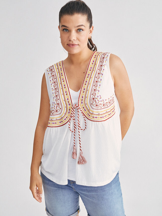 chaleco boho detalle bordado Blanco Optico