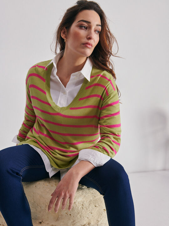 jersey pico rayas Verde Medio image number null