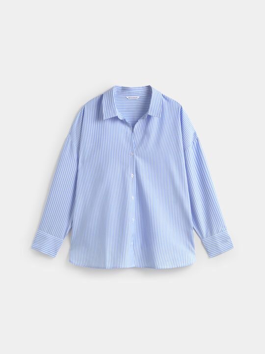 CAMISA RAYAS OVERSIZE Azul Medio image number null