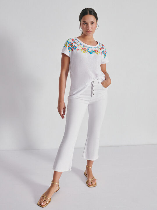 Camiseta algodón bordados Blanco Optico image number null