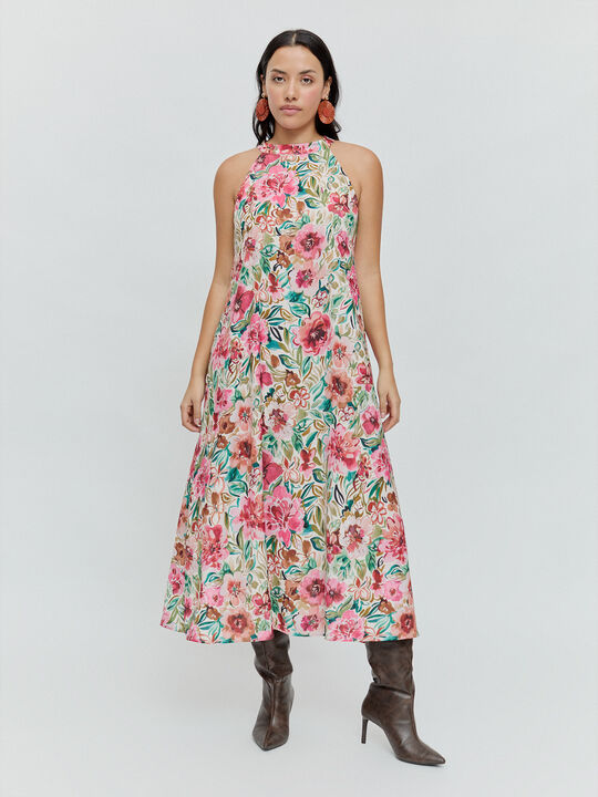 VESTIDO HALTER Blanco Hueso image number null