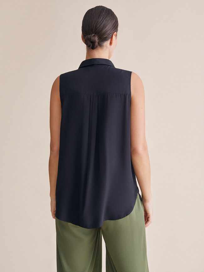 Blusa sin manga detalle bolsillos Negro