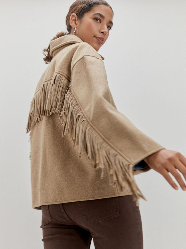 CHAQUETA LARGA FLECOS Marron viejo