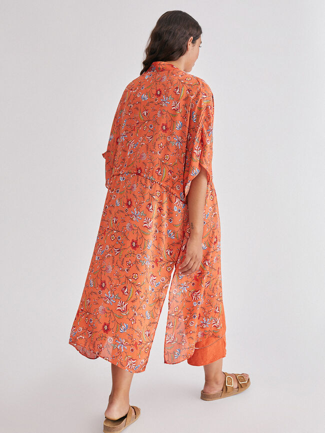 Caftán largo jacquard estampado Naranja quemado
