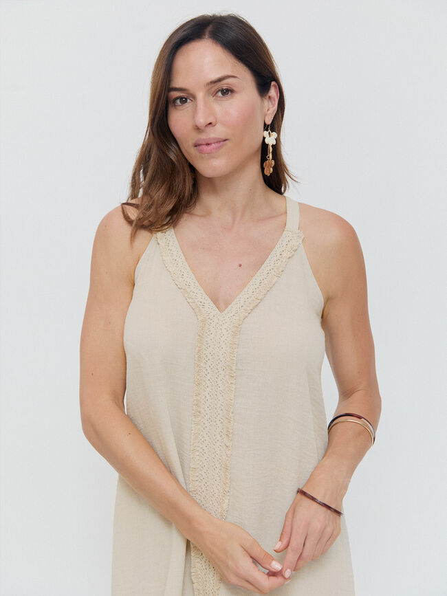 VESTIDO LARGO FLECOS Piedra