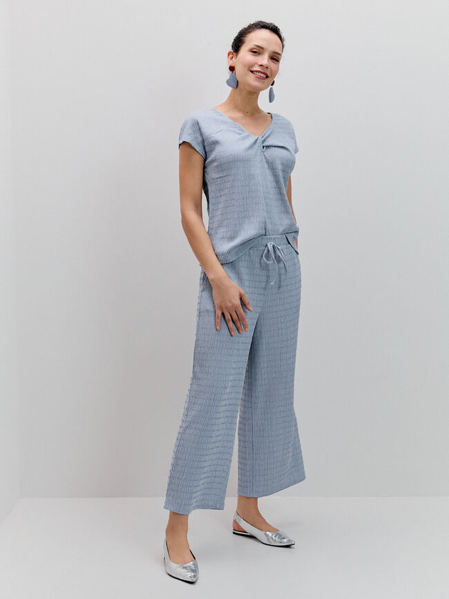 PANTAL&Oacute;N CROPPED CRINKLE AZUL Azul Chambray