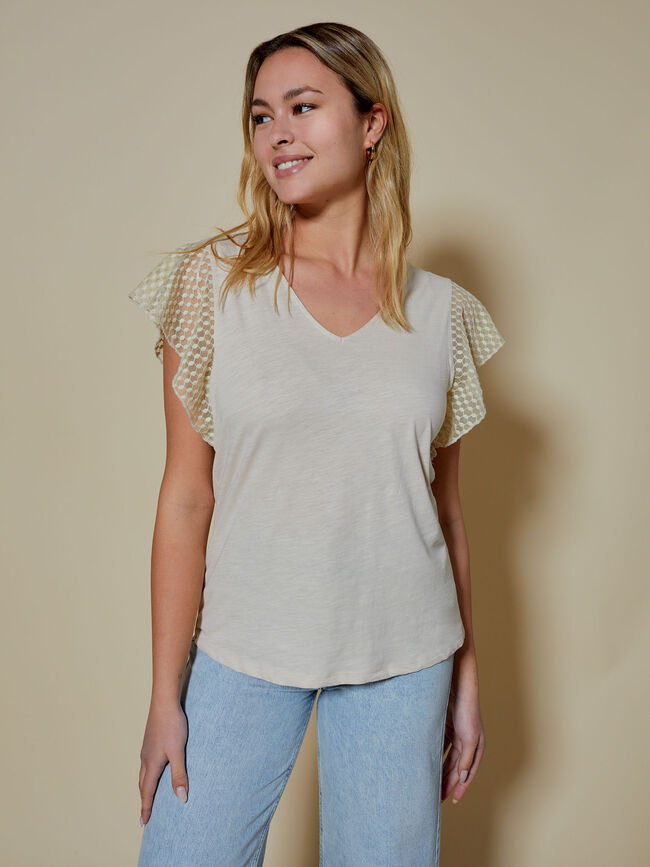 camiseta detalle mangas 100% algodón Piedra