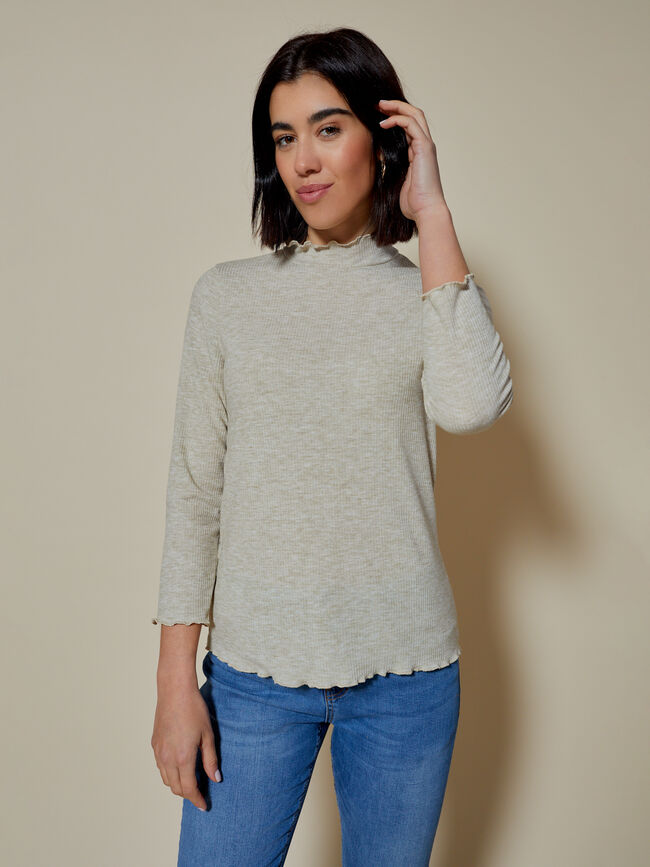 CAMISETA canalé cuello perkins Beige