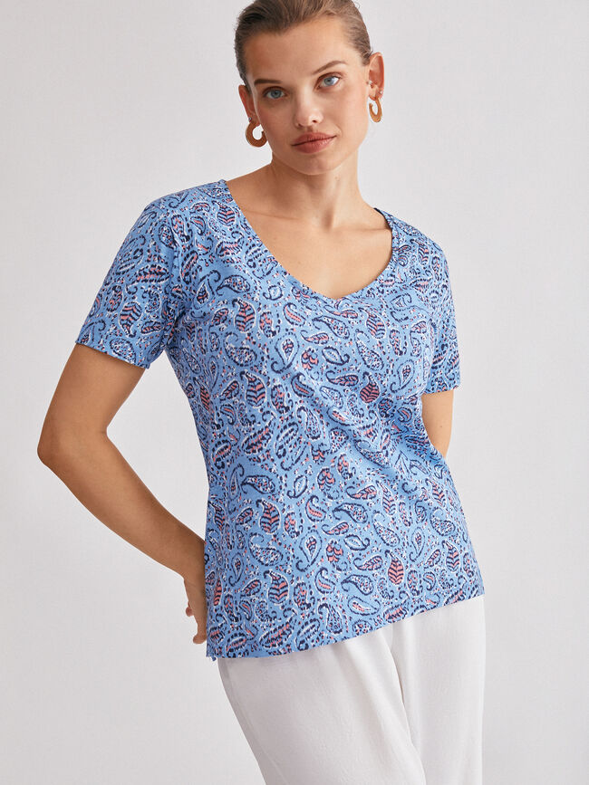 Camiseta cuello pico estampada Estampado 1