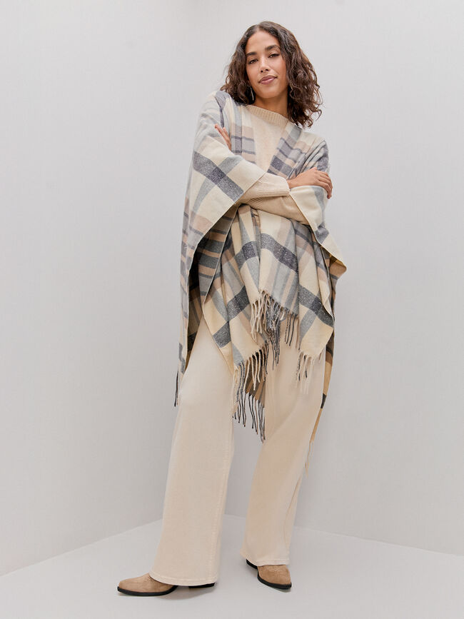 PONCHO CUADROS BRILLOS Rosa