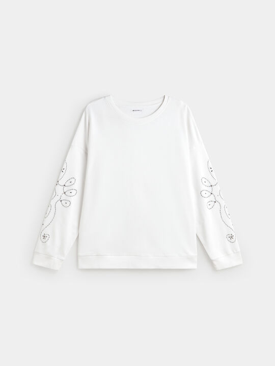 SUDADERA TACHAS PLATEADAS Blanco Optico image number null