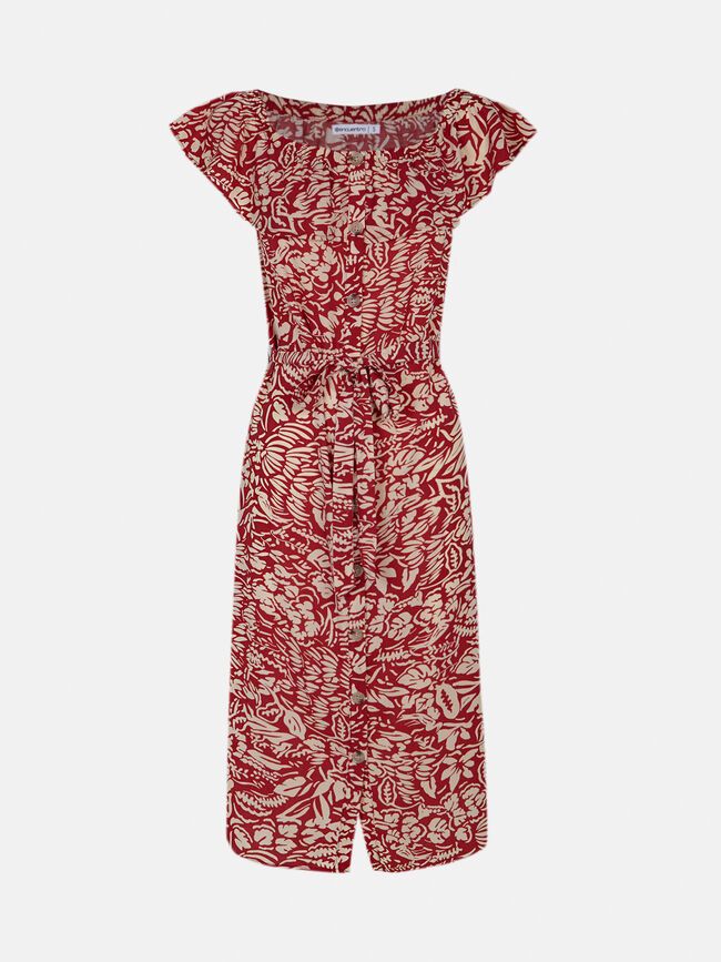 Vestido estampado cuello barco Piedra