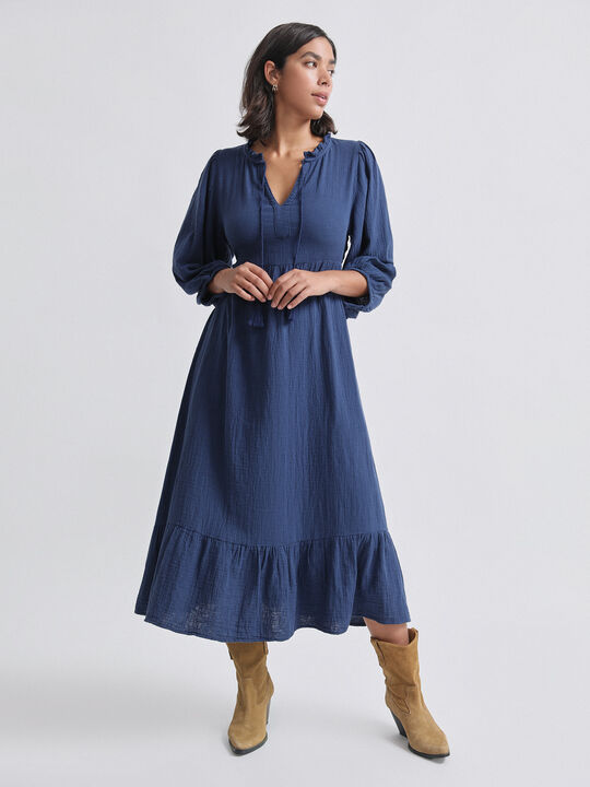 VESTIDO MANGA ABULLONADA Indigo image number null