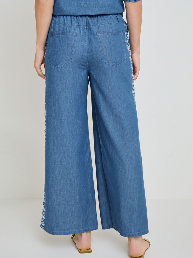 PANTAL&Oacute;N FLUIDO BORDADO Mid Blue Wash
