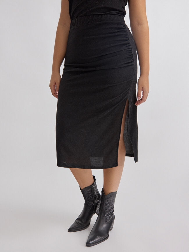 FALDA BRILLO FRUNCES Negro
